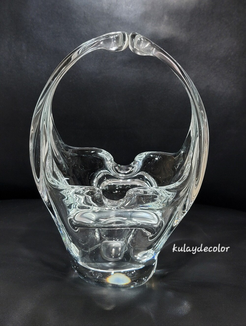 Vintage Clear Art Glass Basket Applied Handle Murano Style Hand Blown Home Decor